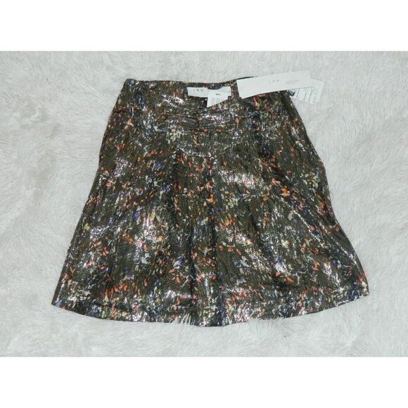 IRO Skirt Size 4 Metallic Bronze Floral Silk Mini - Picture 8 of 12